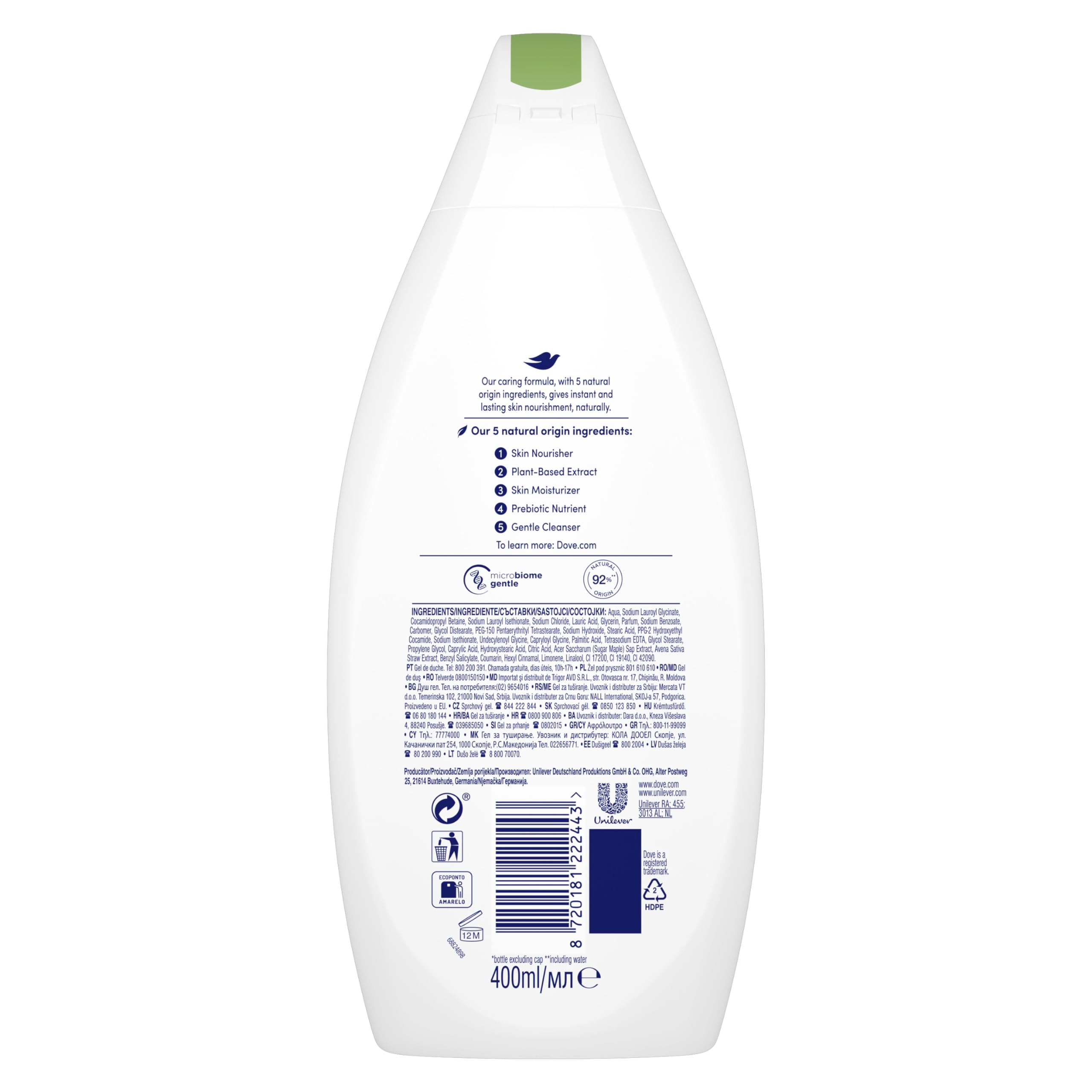 Unilever Dove Care By Nature Replenishing Shower Gel with Oak Milk & Maple Syrup, Body Wash Plant-based Moisturizers to deliver Softer Skin 400ml (13.52 fl oz)